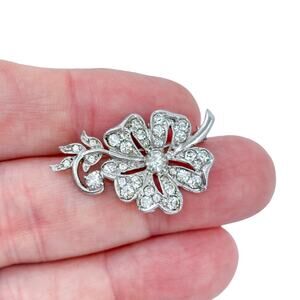 Estate Otis Sterling Silver 925 Crystal Flower Brooch Pin